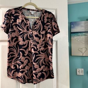 Liz Claiborne Navy and Pink Floral Blouse